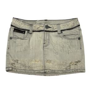 Pratts Motor Sport Y2K Distressed Denim Mini Skirt Women's 27 Biker Rave
